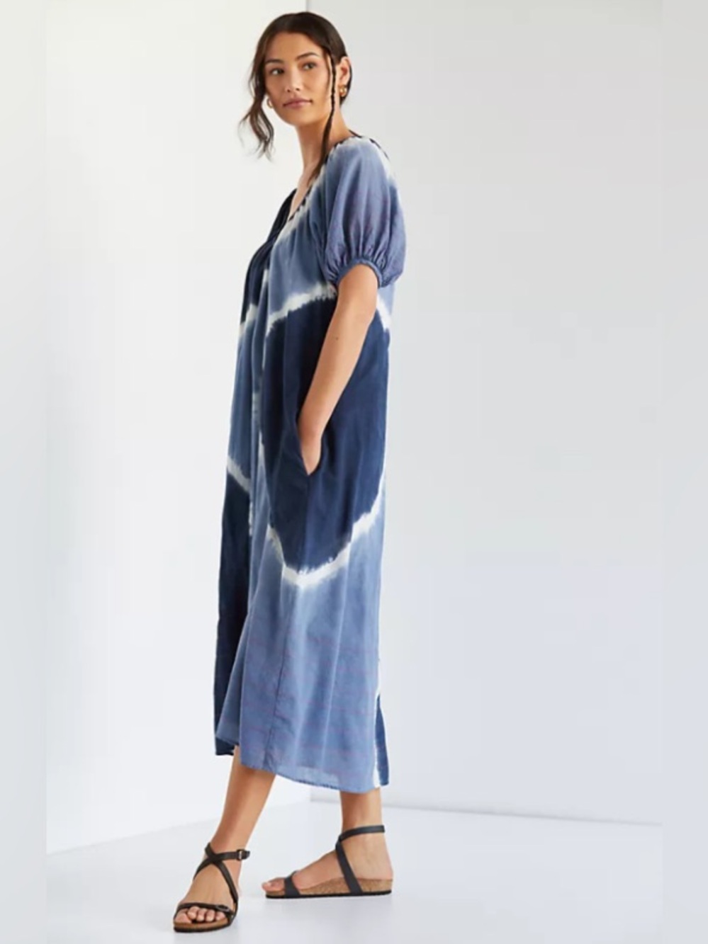 Anthro Sundry Embroidered Tie Dye Midi 100% Cotton Dress